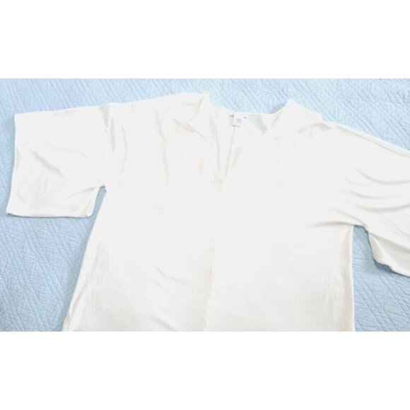 Joan Vass 1X White Long Kimono Style Sleeve V-Neck Cotton Front Seam Top - Picture 4 of 6